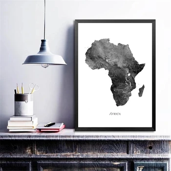 Pilka, Juoda ir Balta Afrikos Žemėlapį, Plakatų ir grafikos Kelionės Sienos Meno Frameless Drobės Tapybos paveikslų Kambarį Namų Dekoro