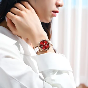 Moterų automatinis mechaninis laikrodis prabangos ponios mados atsitiktinis tendencijos prekės keramikos watchband su kalendoriniais moterų laikrodis