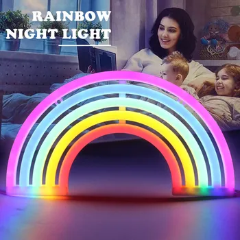 LED Rainbow Neoninis Ženklas Naktį Šviesa, Vaivorykštė Dekoro Neoninės Lempos Gimtadienio Kambarį Šalies Sienų Dekoras Mergaičių Miegamasis