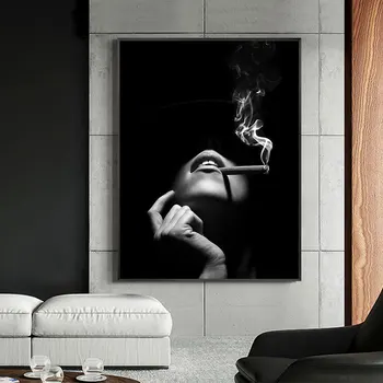 Elegantiška Panele Sienos Meno Tapybos Drobės Plakatas ir Spausdina Rūkyti Cigarų Moterų Nuotrauką Drobė Meno, Svetainės Namo Apdaila