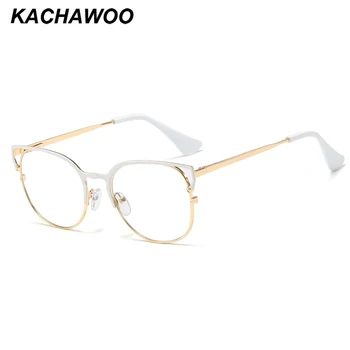 Kachawoo cat eye rėmo akiniai moterims balto aukso recepto akiniai ponios mados apdailos tuščiaviduriai stiliaus 2020 dovanos