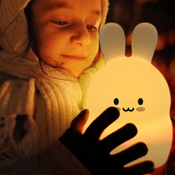 RGB LED Šviesos Triušis Naktį lengvo Prisilietimo Jutiklis Baterija Animacinių filmų Silikono Katytė Miegamojo Lempa Vaikams, Vaikams, Kūdikių Dovanų