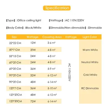 Šiuolaikinių LED Lubų Šviesos Lempos Apšvietimo Šviestuvas, Stačiakampis, Biuro, Miegamojo Paviršinio montavimo Kambarį Nuotolinio Valdymo 110V, 220V