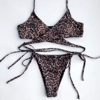 Seksualus 2020 Apynasrio Leopard Bikini Moterims Maudymosi Kostiumėliai, Moterų Maudymosi Kostiumėlį Brazilijos Bikini Komplektas Wrap Aplink Tvarstis Bather Maudymosi Kostiumą Plaukti