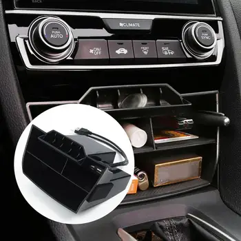 Automobilių Juodosios ABS Vidinis Centrinės Konsolės Laikymo Dėžutė, USB Prievadas, Skirtas Honda Civic. 2016 m. 2017 m. 2018 m. 2019 m.