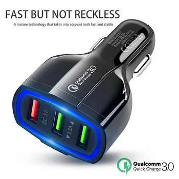 QC 3.0 3 USB Automobilinis Įkroviklis Greitai Įkrauti 3-Uostai, Mini Greito Įkrovimo Automobilių Telefonas Įkroviklis Adapteris, skirtas 
