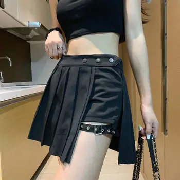Moterų sijonas Harajuku gotikos juoda sexy aukšto juosmens klostuotas sijonas punk girl sijonas su šortai naujas vasaros pledas sijonas