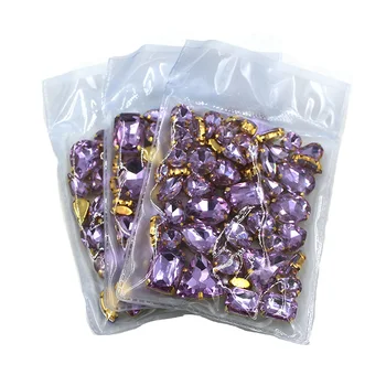 Drabužių priedai mišrios formos Kristalų violetinė stiklo kristalų siuvimo strazdų su aukso bazę suknelė/drabužių/batų