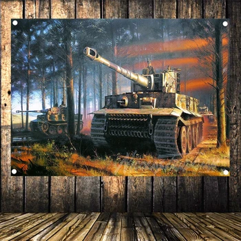 Karinės Tapetai Vėliavos Banner Vermachto Tiger Tank WW2 Plakatas Drobės Tapybos Sienos Kabo Ginklas Meno Gobelenas Sienų Apdaila