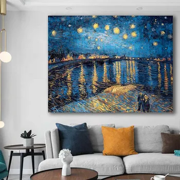 NESAVANAUDIŠKAI Sienos Žvaigždėtą Naktį ant Ronos Upės Vincent Van Gogh Garsaus Menininko Menas Spausdinti Plakato Sienos Nuotrauka Drobė, Tapyba