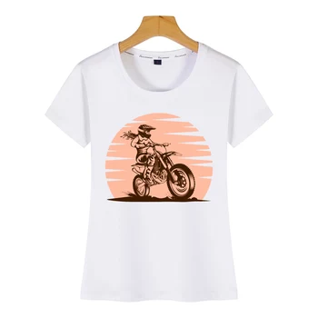 Topai Marškinėliai Moterims motokroso dirt bike lenktynių motociklo saulėlydžio dovana Pagrindinio Juoda Trumpa Moterų Marškinėlius