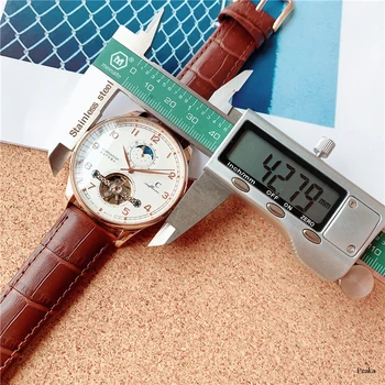 Vyriški tourbillon laikrodis mechaninis laikrodis paprastas atsitiktinis kalendorius vandeniui odos apyrankė prabanga viršuje vyriški žiūrėti