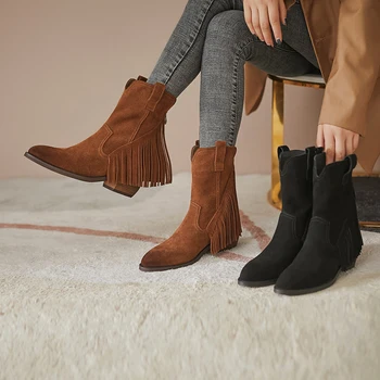 2020 Nubuko Odos trumpi batai moterims, batai, Aukštakulniai batai Karvės Suede Kutas Žieminiai Batai šiltas Vakarų įkrovos moterų batai didelis