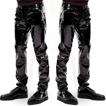 Plius Dydžio Seksualus, Juodos odinės kelnės su užtrauktukais apatinis Trikotažas Egzotinių latekso kelnės vyrams Catsuit PVC Etape Clubwear gėjų fetišas Kelnės