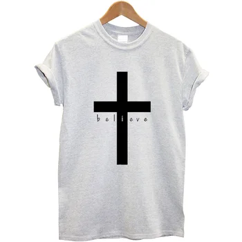 Moterų trumpomis Rankovėmis O-kaklo Juokingas Vasaros Viršūnes Tikėjimo Marškinėlius Krikščionių Jėzaus Drabužiai Moterims Marškinėliai, Femme Medvilnės marškinėliai