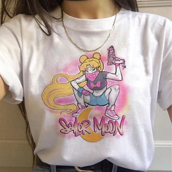 Sailor Moon 90s Juokingi Marškinėliai Harajuku Drabužius Marškinėlius Estetinės Katė Anime Moterys Mielos Moterys T-shirt Kawaii Tees Mados Ullzang