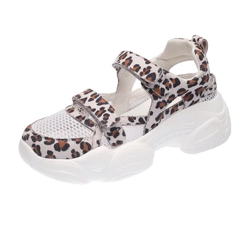 2020 metų Vasaros Stambusis Sandalai Moterims, 5cm Pleišto Kulniukai Batai Moteriška Sagtis Platforma Odos Atsitiktinis Vasaros Šlepetės Leopard Sandal