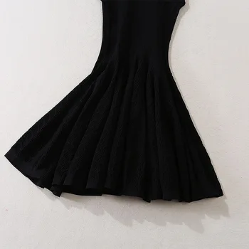 2020 M. Rudenį, Žiemą, Ilgas Megztinis Suknelė Aukštos Kokybės Moterų Geometrinių Raštų Mezgimo Rankovių Slim Įrengtas Juodas Megztinis Suknelė