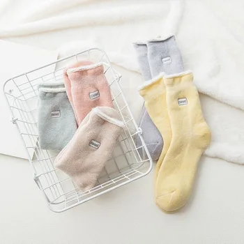 Žiemos naujos žieminės kojinės moterims, plius aksomo sutirštės vidutinio vamzdis kojinės aukštos klasės siuvinėjimo namų spalvos medvilnės šiltas kojines SL-06