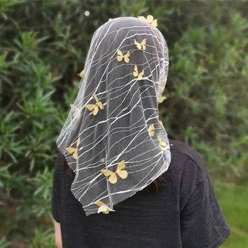 3D Drugelis galvos dangtelis, apdailos Aplikacijos Akių Audinio skara gėlių nėrinių, plaukų skara moterų mados hijab lankelis Skara