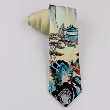 Nemokamas Pristatymas Naujos Vyrų vyrų Originalus dizainas, spausdinimo kaklaraištis retro asmenybė literatūros moterų necktie Kinų stiliaus kraštovaizdžio dažai