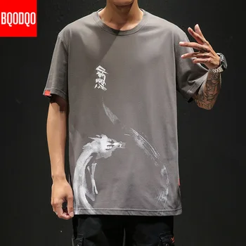 Kinų Stiliaus marškinėliai Vyrams Juokingas Anime Spausdinti O-Kaklo Prarasti Juoda Balta Hip-hop Medvilnės Tshirts Vyrų Vasaros Streetwear Mados Tees