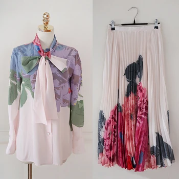 Naujas atvykimo mados rinkiniai moterims vasaros elegantiškas spausdinti marškinėliai ir ilgas-line sijonas temperamentas office lady paprastas dviejų dalių komplektas