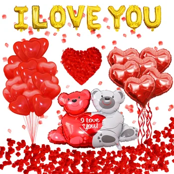 Romantiška Jubiliejų, Vestuvių, aš Tave Myliu, Balionai Nustatyti Širdies Konfeti Kolbų Valentino Diena Papuošalai Šalis Meilė Raudona Balionu