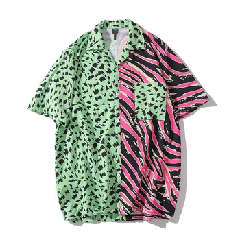 Ropa De Hombre, 2020 Naujas Vasaros Vyrų Havajų Trumpomis Rankovėmis Shirt Mens Atsitiktinis Leopard Colorblock Paplūdimys Marškinėliai Vyras Negabaritinių Hemd