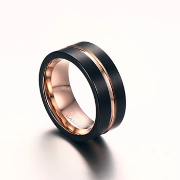 8mm Plotis Vyrų Žiedai Volframo Metalo Juoda ir Aukso spalvos Žiedas Mados Vestuvinį Žiedą, Šaliai, Papuošalai