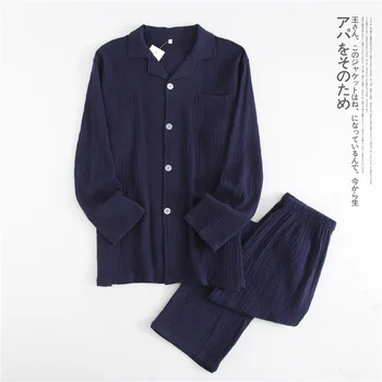 Japonijos nauja medvilnės krepo vyriški ilgomis rankovėmis + kelnės pižama pavasarį ir rudenį plonas pora namų paslauga kostiumas ponios pižama