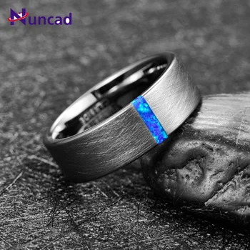 BONLAVIE 8mm Plotis Vyrų Žiedas Vestuvių Juostoje Vestuvinis Žiedas Inkrustacijos Blue Opal Paviršiaus Šepečiu Volframo Karbido Žiedas