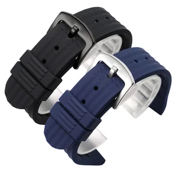 Žiūrėti priedus 20mm 22mm Minkšto silikono watchband juodas) blue (mėlynas diržas su pin sagties atsparumas vandeniui Gumos vyriškos apyrankės