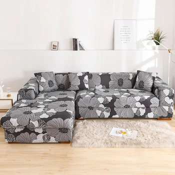 Spandex Viskas įskaičiuota Gėlių Spausdinti Stora Wrap Sofa Cover Elastinga L-formos Pjūvis Slipcover Fotelis Raštas už Kambarį
