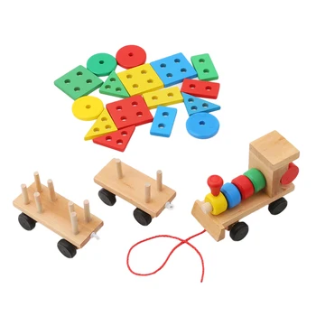 Karšto Pardavimo 2021 Vaikų Vystymosi Kūdikių Žaislai, Mediniai Traukinio Sunkvežimių Nustatyti Geometrinis Blokai Nuostabi Dovana Žaislas