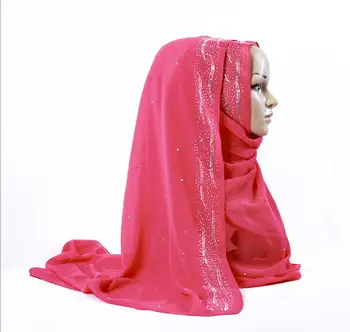 Mirguliavimas Prašmatnus Premium Šifono Musulmonų Hijabs Skarelė Išskirtinį kalnų krištolas Dekoro Moterų Kuklus Islamo Vestuvių Skara 27.5*67inch