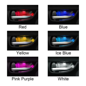 4Pcs Universalus LED Vidinis Dubuo Šviesos Atramą Vidaus Durų Rankena Apšvietimo Turėklą, Šviesos Dekoratyvinės Lempos, Lemputės, Automobilių Žibintai