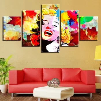 Nuotraukos HD Atspausdinta Ant Drobės Dekoro Gyvenimo Kambario Sienos 5 vnt Garsioji Aktorė Marilyn Monroe Spalva Meno Tapybos Modulinės Plakatas