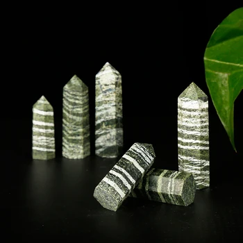 1PC natūrali žalioji zebra akmuo turi balta dryžuotas rūdos šešiakampis serija mineralinių Kristalų taško mineralinių namų puošybai 