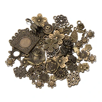 50g 100g Sumaišyti Gėlės Žiedlapis Antikvariniai Bronzos Metalo Pakabukai Pakabučiai Vintage Senoviniai Apyrankės, Karoliai, 