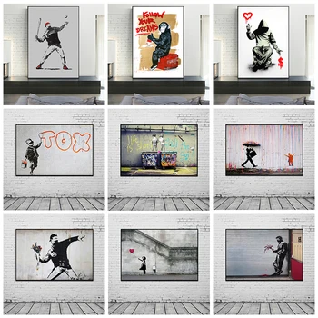 Banksy Plakatas Grafiti Pop Sienos Meno Tapybos Drobės Meno Plakatų ir Abstraktus Spaudinių Sienos Nuotraukas Kambarį Dekoro Cuadros