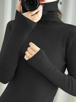 Golfo megztiniai moterų ilgomis rankovėmis slim megztiniai (puloveriai rudenį, žiemą vilnos trumpas viršūnės