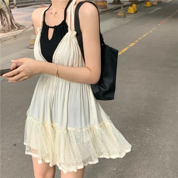 Vasarą mini suknelė 2020 atostogų stiliaus merginos saldus prarasti nėrinių spageti dirželis suknelė moterų (R98259)