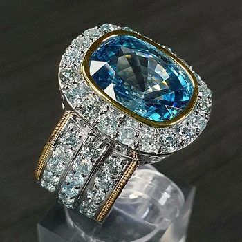 Huitan Spalvingas Moterų Žiedai Šalies Big Sky Blue Stone Dviejų atspalvių Dizaino Noble Žiedas Bauda Gimtadienio Dovana Pirmadienis Puikus Papuošalai