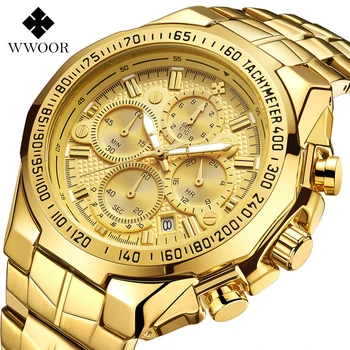 WWOOR Aukso Žiūrėti Vyrų 2020 Prabanga, Didelis Ciferblatas Chronograph Laikrodžiai Vyrų Sporto Vandeniui Aukso Riešo Žiūrėti Mens reloj hombre xfcs