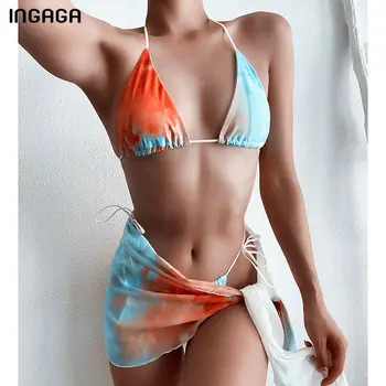 INGAGA Thong Bikini Maudymosi Apynasrio maudymosi Kostiumėliai Moterims, Aukštos Sumažinti Biquini Seksualus Akių Maudymosi Kostiumai 2021 Eilutė Paplūdimio Bikini Komplektas