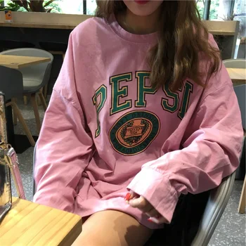 Korėjos negabaritinių plonas Hoodies 2020 m. rudenį Moterims Palaidinės raštas Spausdinti Atsitiktinis Megztinis kawaii mielas ilgomis Rankovėmis Viršūnes streetwear