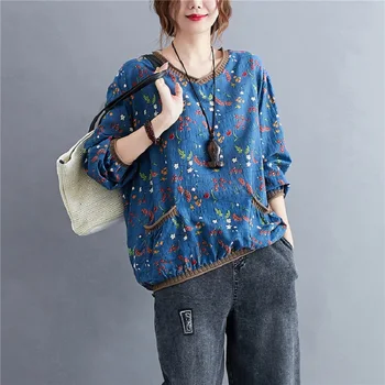Korėjos stiliaus medvilnės plius dydis derliaus rudenį atsitiktinis palaidų tee marškinėliai moterims t-shirt ponios marškinėlius drabužius 2021 viršūnes streetwear