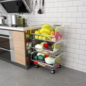Namų ūkio daugiasluoksnė grindų vaisių ir daržovių saugojimo krepšys iš nerūdijančio plieno virtuvės daržovių ir vaisių krepšelį stovo WF4021810