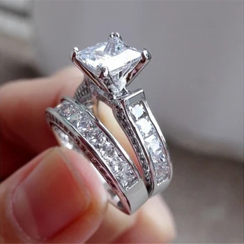 Moterų Kristalų Baltos Apvalios Vestuvinį Žiedą Mados Prabangūs Papuošalai Moterims Žiedas Pažadas Žiedai Pora